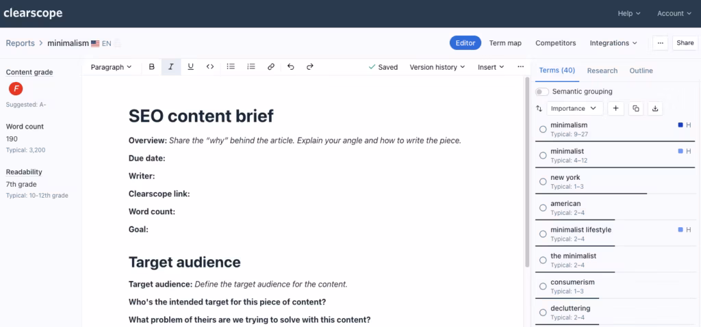 Via Clearscope clearscope ai brief and outline generation